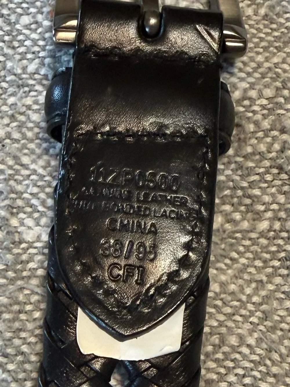 Mens SZ 38 Black Braided Leather Belt with Silver Buckle